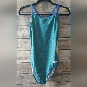 Arena Blue and Green Swimsuit, Abstract Tiles, Chlorine Proof, 36